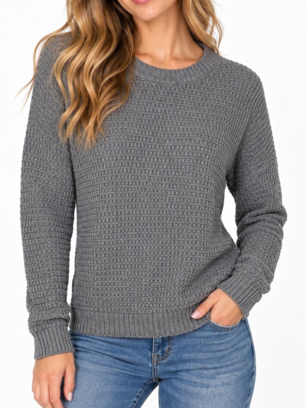 Classic Old Navy Gray Textured Knit Crewneck Sweater Size XL